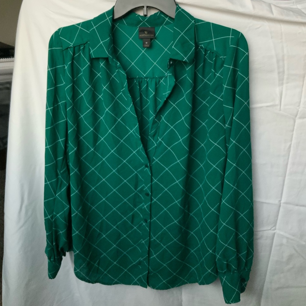 Worthington Green and White Striped Blouse